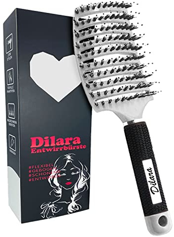 PREMIUM Wildschweinborsten Haarbürste Entwirrkamm für feines, dünnes, dickes und lockiges Haar │Haarstyling Bürste zum Entwirren der Haare Profi Entwirrbürste für Kinder und Erwachsene (Weiß)