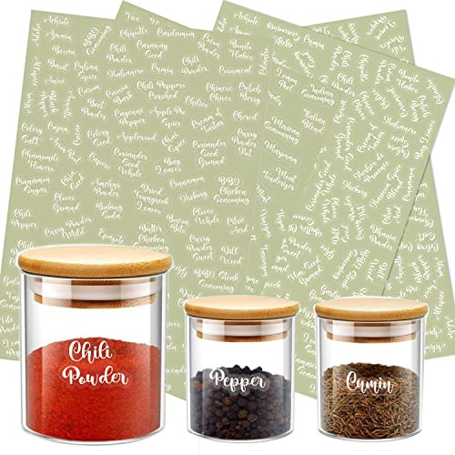 184 Herb and Spice Jar Labels, Prefdo Bold Cursive Clear Waterproof Seasoning Canisters Label stickers for Pantry Spice Rack Organization（White）