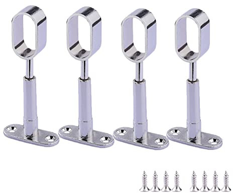 4 Pezzi Staffa da Soffitto Regolabile Ovale Bastone per Tende Supporto Asta Armadio Supporto Presa Flangia con Viti per Doccia Tenda (Allpass Colore Chiaro)