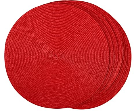 BAOFIN Platzdeckchen-Set, rund, gewebt, für Esstisch, Weihnachtsdekoration, 38,1 cm, Rot, 6 Stück