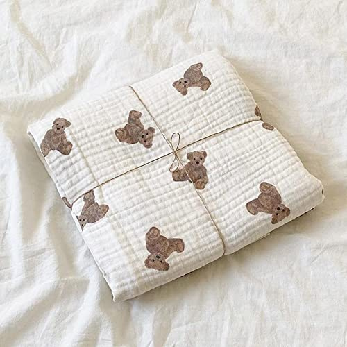 Youihom Couverture Enfant Doux Confortable Gaze Coton Lange Bébé Animé Motif Ours Impression Emmaillotage Fille Garçon Unisexe Cadeau Nouveau-né Tout-Petit Serviette de Bain (150x130cm)