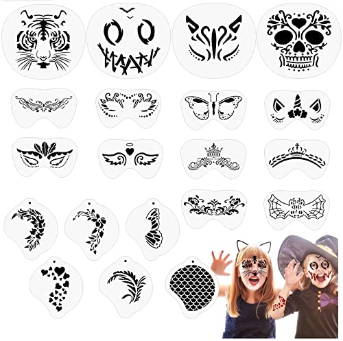 OOTSR 20 Stück Wiederverwendbare Schablonen für Kinder, Tattoo-Schablonen für Gesicht und Körper, Kreativität Tattoo Schablone für Halloween Schminke Partys