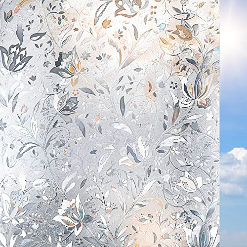 Privacy Window Film Self-adhesive Privacy Film Opaque No Glue Anti UV Decorative Stain Glass Film Window Covering Frosted Window Film Tulip (30x300cm)