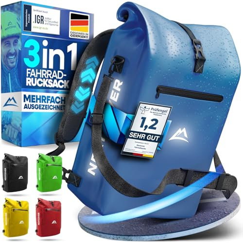 Nextcover® NEU 3in1 Fahrradtasche für Gepäckträger [Aquashield] - Gepäckträgertasche, Rucksack und Umhängetasche [25 Liter] I Fahrrad Tasche wasserdicht