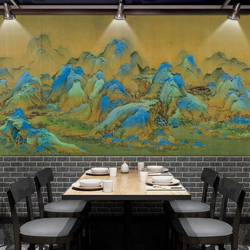 Des milliers de kilomètres de rivières et de montagnes papier peint paysage chinois et vert peinture chinoise hall Papier Peint 3D Salon TV Salle de séjour Chambre à coucher Mural enfant-430cm×300cm