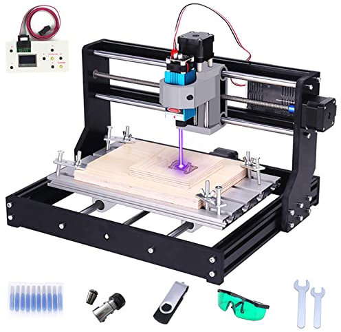 CNC 3018 Pro Máquina De Grabado, GRBL Control Fresadora De De Acrílico PVC PCB Madera De 3 Ejes, Máquina De Grabado Láser Con El Controlador Fuera De Línea, Area De Trabajo XYZ 300X180x40mm,7W Laser