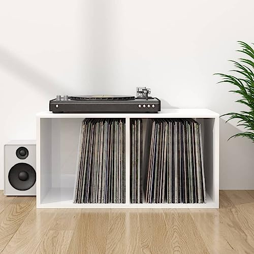 ZEYUAN Schallplatten-Aufbewahrungsbox Hochglanz-Weiß 71×34×36cm, Schallplatten Aufbewahrung, Plattenkoffer, Schallplatten Schrank, Schallplatten Box, Lp Ständer, Schallplatten Halter
