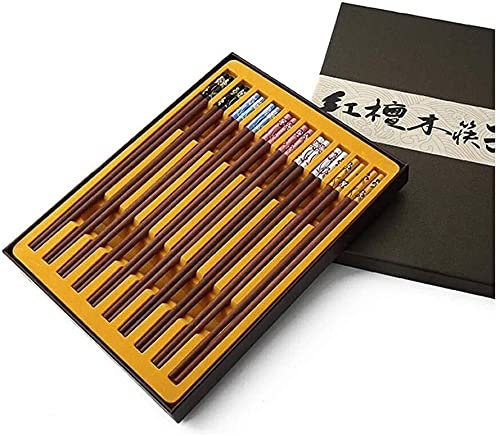 Bacchette, Bacchette Cinesi Lavabili Boglioni di Sandalo Rosso Naturale Set, Nessuna Vernice, Nessuna Cera, Scatola Regalo, Paia Non Slip a 5 Coppie / 24,5 cm di Bacchette