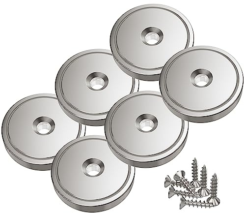 Magnetpro 6 Stück Scheiben Magnete 36 x 8 mm 55 KG Zugkraft | Topfmagnet mit Loch, Starker Seltenerdmagnet mit Kapsel
