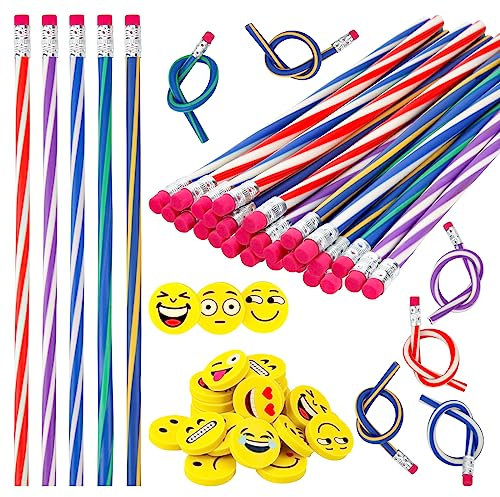 Gudotra 60 pezzi Gadget Compleanno Bambini, 30 Matite Flessibili con 30 Gomme Espressivo Regalini Festa, Fine Anno Scolastico