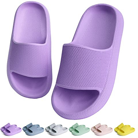 KOUECI Kids Cloud Slides Girls Shower Slippers Slip on Slide Sandals Non-slip Summer Beach Pool Shoes(Purple,6 Big Kids)