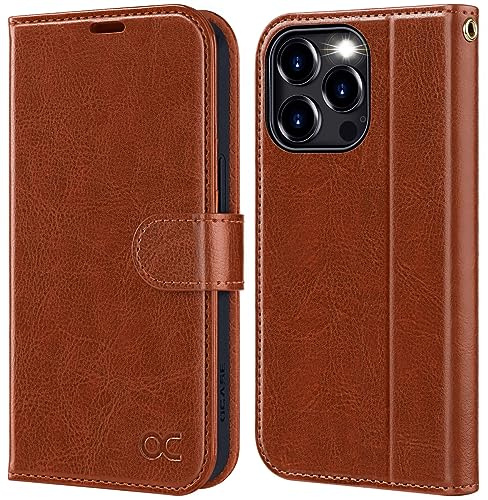 OCASE Kompatibel für iPhone 15 Pro Max Hülle Handyhülle [Premium PU Leder] [Kartenfach] [Standfunktion] RFID Schutzhülle Klapphülle Handytasche Lederhülle Braun | Kartenhalter, Ständer, stoßfeste TPU-Schale, Magnetverschluss, Schutzhülle für Klappdeckel, Braun