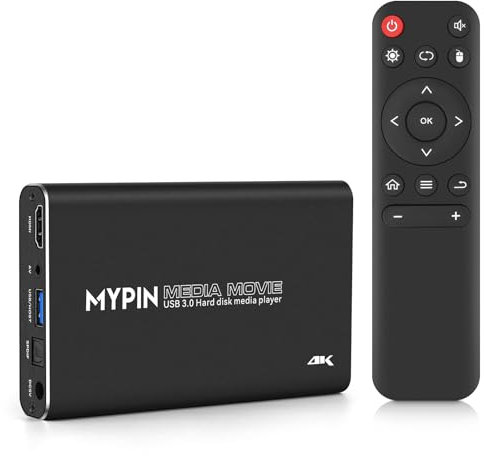 4K@30hz Lettore multimediale USB3.0 HDMI Media Player Supporto HDD SATA da 2,5 con uscita HDMI/AV/Ottica, H.265,per video/musica/foto da unità USB/SD Card/4 GB interna o fino a 8TB HDD esterno