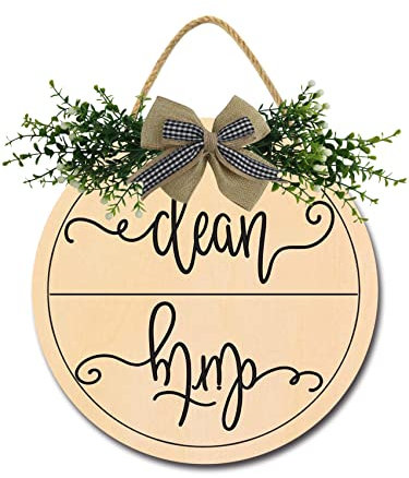 Clean Dirty Haustürschild, lustige Kränze zum Aufhängen, Holzschild, Dekoration, rund, rustikal, Holz, Bauernhaus, Veranda, Dekor für Zuhause, Haustür, 30,5 x 30,5 cm
