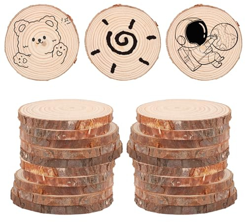 APACALI 100 Dischi di Legno 5-6 cm Con Corteccia, Senza Foro, Rotondi, Cerchi Incompiuti per Fai Da Te, Matrimoni, Centrotavola di Natale