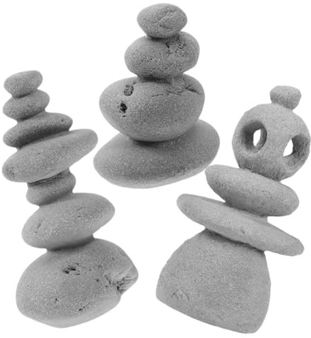 Warmhm 3stücke Zen Garten Deko Mit Gestapelten Steinen Realistische Mikrolandschaft Für Fischbehälter Und Garten Zubehör Für Kreative Gestaltung