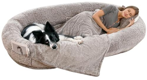 PPGE Home Menschliches Hundebett Großes Bohnensackbett, Erwachsene Riesenhundbett für Menschen, Hundesofa, Waschbares Kunstfell, Zwingerbett(Color:Hellbraun)