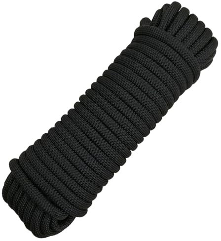 10mm Cuerda Multiusos, Cuerda al Aire Libre Cuerda de Rescate Barco Cuerda Ancla Cuerda Muelle Líneas Car Tow Cuerda Polipasto Aparejo Cuerda (Negro, 20m)
