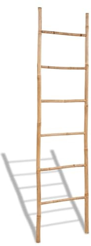 Gecheer Towel Rack Bamboo Towel Ladder Blanket Ladder with 6 Rungs Wooden Rack Rail Blanket for Towel, Clothes, Linen Railing Hanger Bathroom Accessories