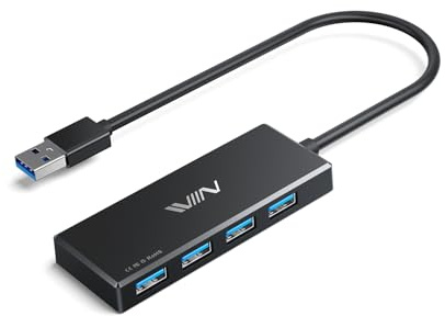 IVIIN USB 3.0 Hub, 4 Port USB Hub Splitter, USB A Expander Portable USB Adapter Multiport Data Hub for Laptop, iMac Pro, MacBook Air, Mac mini/Pro, Surface Pro, USB Flash Drives, and Mobile HDD-Black