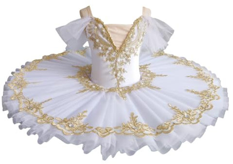 Tytyozay Mädchen Tutu Ballettkleid, Pailletten Floral Stickerei Rock Dancewear Ballerina Kostüm Tanz Kleidung Performance Party Kleid,Weiß,120