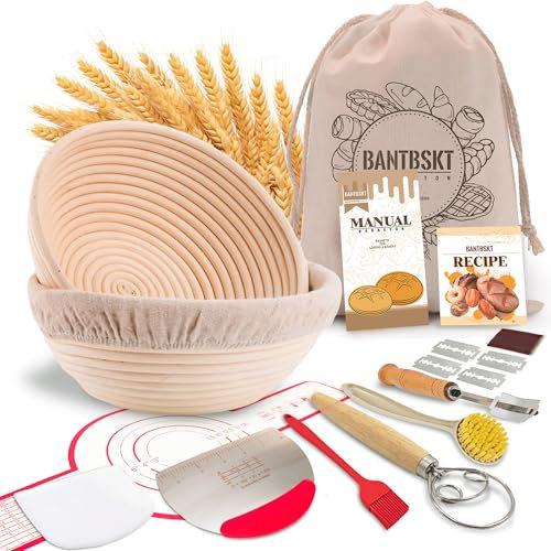 Sourdough Bread Baking Supplies, Sourdough Starter Kit, 9 & 10 Round Sourdough Proofing Basket with Full Baking Accessories, Banneton Bread Proofing Baskets, Bread Baking Gift