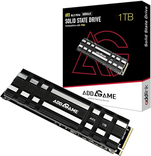 Addlink A93 1TB Gaming PC PS5 M.2 SSD mit Heatsink, ultimative Gaming-Leistung bis zu 7.200 MB/s, Gen 4 PCIe NVMe M.2 2280, SLC Cache für schnellere Ladezeiten