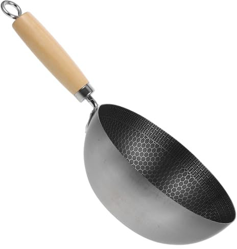 CIYODO Padella Wok in Acciaio Inox Grana A Nido D'ape Per Saltare Cibi Varie Come Carne Verdure E Patate Manico Ergonomico Presa Sicura Durante La Cottura