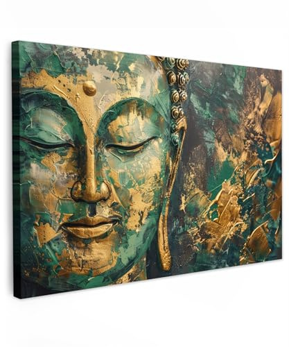 MuchoWow© Bilder Groß XXL Wohnzimmer Deko Modern Wandbild Kunstdruck | 120x80 cm - Leinwand Bild Schlafzimmer über Bett Room Decor Geschenke Buddha - Zen - Aquarell - Gold - Blau - Luxus