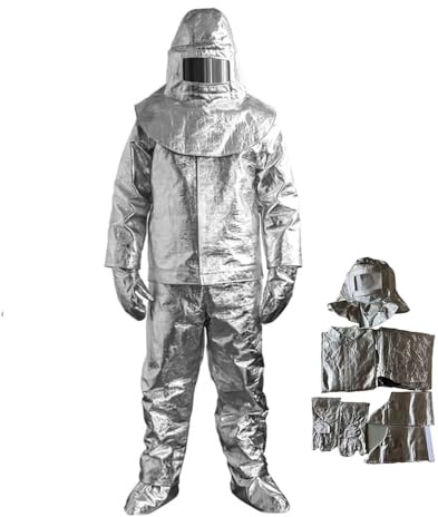 EYCOMTOM Fire Resistant Suit, Anti Thermal Radiation 1000-1200 ℃ Fireproof Coveralls Heat Resistant Aluminized Firefighter Uniform (Extra Large)