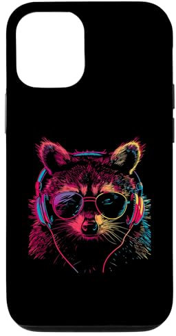 Coque pour iPhone 15 Pro Casque Raccoon DJ