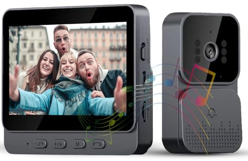1080P Timbre Inalámbrico con Cámara,Timbre inalámbrico exterior impermeable Con pantalla IPS de 4,3 'Visión No requiere WiFi audio bidireccional visión nocturna，Timbre con camara inalambrico Vision70°