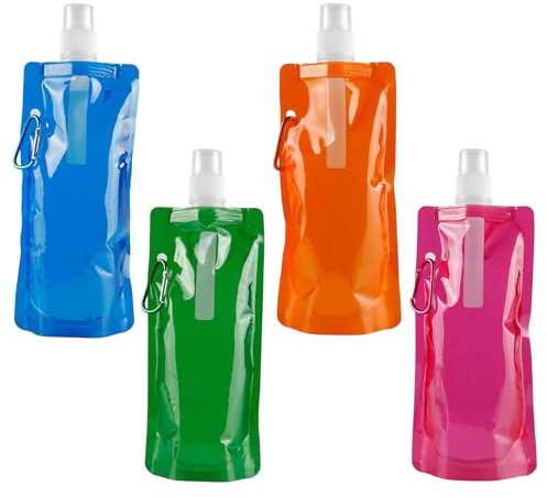 RANYAKE 4Pezzi Bottiglie Pieghevoli,500ml Borraccia Pieghevole Set,Bottiglia D'acqua Pieghevole,Borsa dell'acqua Riutilizzabile con Clip,Borsa per Bere in PP,per Escursioni,Campeggi,Ciclismo
