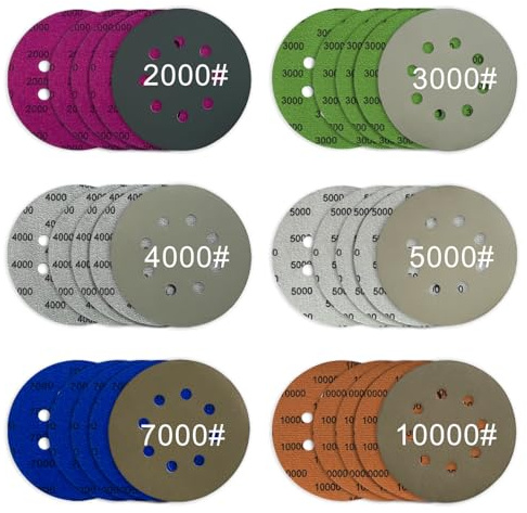 5 Inch 8 Holes Sanding Discs Hook and Loop, 30Pcs Wet Dry Sandpaper, 2000 3000 4000 5000 7000 10000 Grit Sandpaper, Round High Grit Sand Paper for Orbital Sander