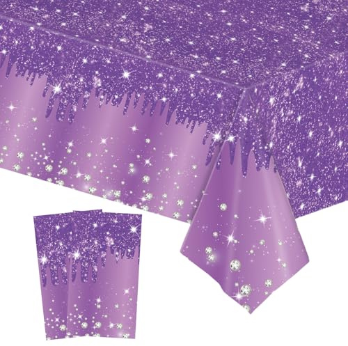 2 Pièces Nappe Plastique Rectangulaire Anti Tache,137*274cm Brillant Nappe de Table Violet Imperméables Extensible,pour Décoration de Table,Fournitures Fête de Mariage Anniversaire Pique-niques Noël