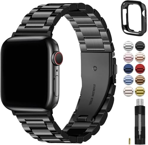 Fullmosa Kompatibel med Apple Watch Armband Series 11 10 42mm Kvinnor Män, metallarmband rostfritt stål Ersättningsband för iwatch Series 11/10 42mm, svart