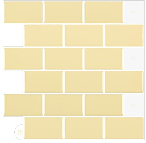 WoStick 10-Sheets 3D Self Adhesive Wall Tiles, Peel and Stick Wall Tile, Splashback Tiles, Macaron Yellow Metro Subway Stick on Tile for Kitchen & Bathroom(30.5x30.5cm)
