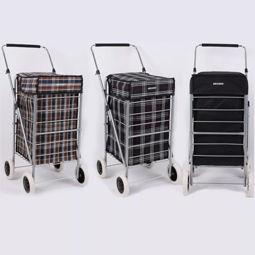 4-Wheel Folding Shopping Trolley Cart - Large 60L Capacity Bag with Adjustable Handle, Premium Lightweight Design (Black)