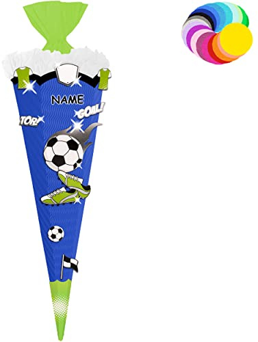 alles-meine.de GmbH Bastelset - Schultüte Farbe & Größe wählbar 70/85 / 100 cm - Fussball - inkl. Name - Farbe frei wählbar - Bastelschultüte - Zuckertüte zum selber Bastel..