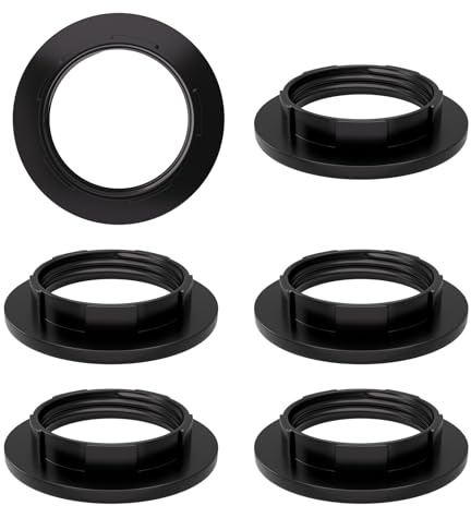 6 Stück Lampenschirm Reduzierring Schraubring E27 40MM, Lampenschirm Schraubring E27 für Lampenschirm Halterung, Tischlampe, Deckenleuchten, Stehlampe, Lampenschirm Ring E27 Kunststoff（Schwarz）