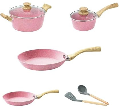 HJZSZX Juego de 8 sartenes para cocina, ollas para leche, sartenes antiadherentes, sartén para huevos fritos, aptas para todas las estufas, juego rosa, uno