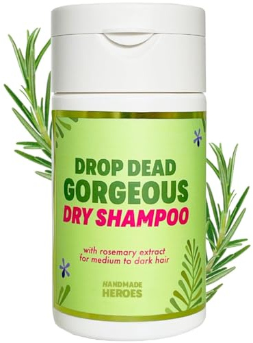 Handmade Heroes Dry Shampoo with Rosemary Oil for Hair Growth Healthier Looking Hair Volumizing Non Aerosol Drop Dead Gorgeous Dry Shampoo Rosemary 1.8oz For Medium to Dark Hair