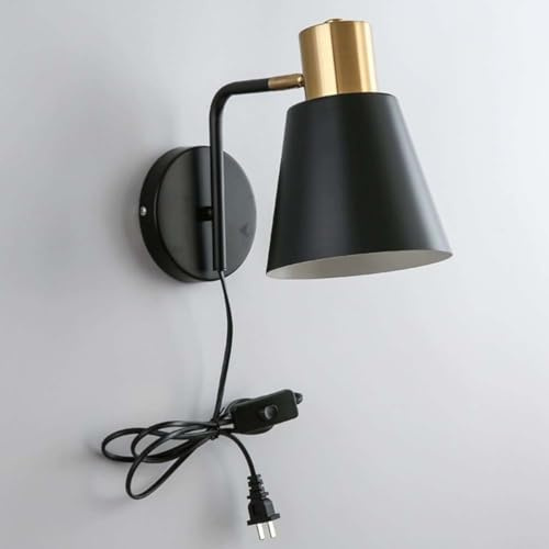 AoLa E27 Vintage Wandlampe mit Schalter und Stecker Innen Wandleuchte Verstellbare Schwarz Industriell Retro Nachttischlampe mit Kabel Wand Leselampe für Schlafzimmer Wohnzimmer Hotel Büro,Schwarz