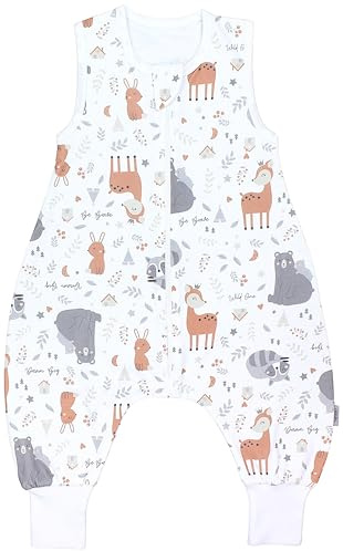 TupTam Sommerschlafsack Baby mit Beinen– Leichter Schlafsack Baby Sommer 0.5 TOG, OEKO-TEX, Farbe: Reh Hase Bär Waschbär Grau Beige, Größe: 104-110