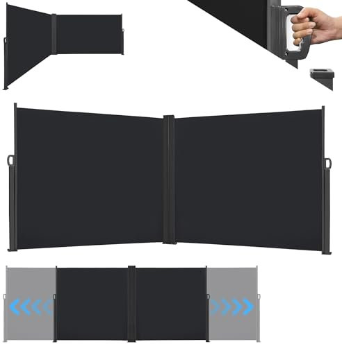 Toldo retráctil de doble cara con parasol para terraza, jardín, impermeable, enrollable, lateral, 160 x 600 cm, color gris