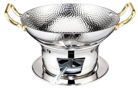 WOTZOV Chafing Dish Buffet-Set, 304 Edelstahl, runde Buffetwärmerpfanne für Partys, Hochzeiten, Camping, Abendessen, Kupfer，Silver24cm