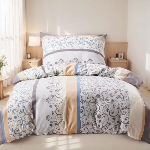 KACEMOO Bettwäsche 135x200 Beige 2teilig Bettwäsche-Sets für Hochwertiges Microfaser Bettbezug mit Kissenbezug 80x80cm, Beige Blumen-Muster