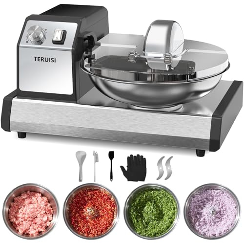 TERUISI Commercial Electric Meat Grinder & Food Processor,5.5L Heavy Duty Mincer Machine for Meat, Slice Vegetables & Sausage Making Stainless Steel Food Bowl and 0-15 Mins Timer