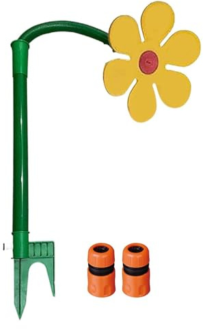 Sprinkler Blume Garten, 6 m Reichweite, 360° Rasensprinkler Tanzende Blume, Spritzblume, Bewässerung Sprenger beweglich, Rasensprenger, Gartensprenger, für Hof, Garten, Rasen 105 x 28 x 28 cm (Gelb)