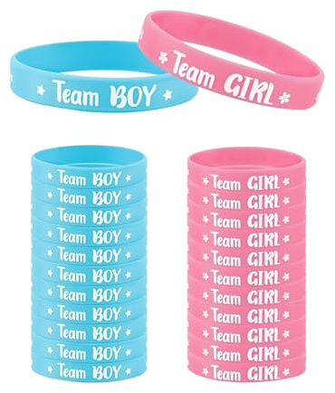 FUGLUS 24 pezzi Braccialetto in silicone per Gender Reveal Party Decoration, rivelazione di genere braccialetto in silicone Team Boy e Team Girl, per Baby Shower Party Decor